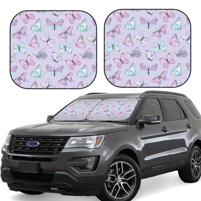 Fotbe Purple Butterfly Juego de 2 Piezas de Parasoles para Parabrisas | Bloqueador Solar para Auto | Accesorios Plegables para Protección Solar Interior-Small