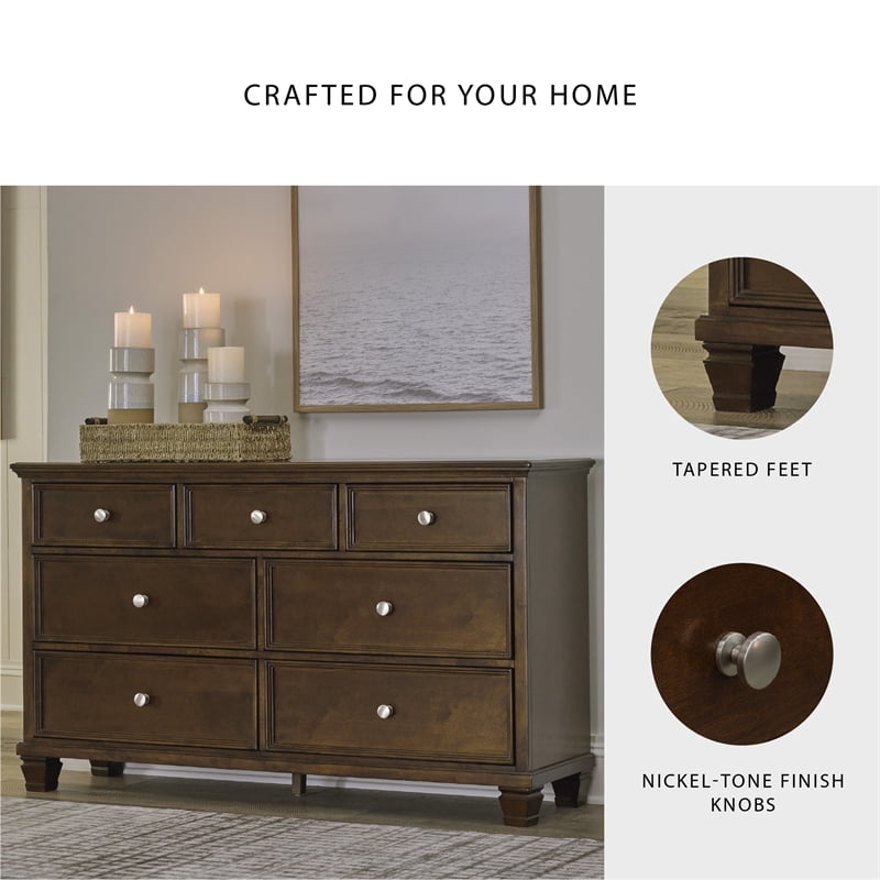 Ashley Furniture Danabrin Solid Wood 7-Drawer Bedroom Dresser in Brownish Cherry