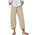 thumbnail image 2 of BinBiL Women Casual Solid Pants Comfortable Elastic High Waist Casual Beach Pants Beige XXL(XXL), 2 of 9