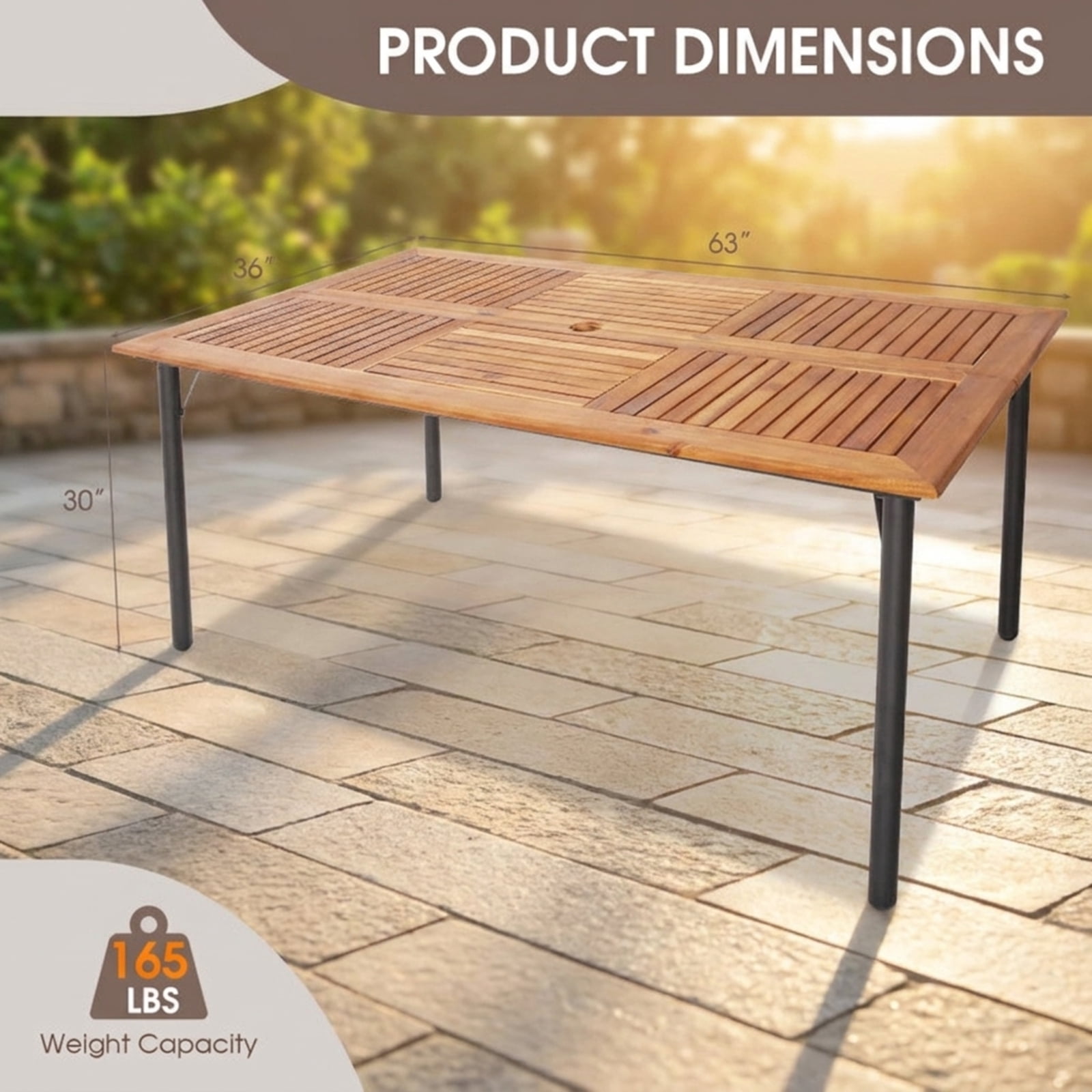 Furnibear 5 Pieces Patio Wicker Cushioned Dining Set Outdoor Conversation Set with Umbrella Hole Table and Acacia Wood Chairs, Mix Brown