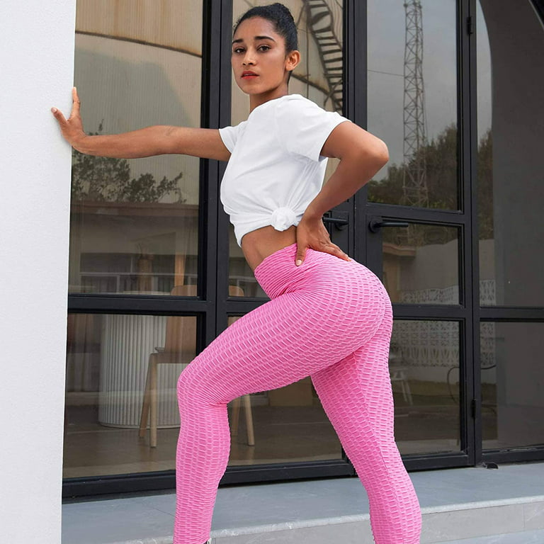 Tiktok Leggings for Women (Pink), Butt Lifting High Waist Yoga Pants, Tummy  Control Scrunch Workout Running Booty Tights, XL Size
