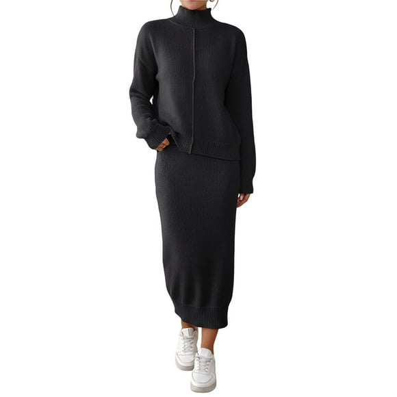 Women's Two Piece Sweater Skirt Sets Knit Sweater Top Bodycon Skirt 2 Piece Outfits