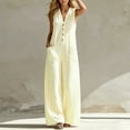 thumbnail image 6 of Casual Summer Sleeveless Jumpsuit With V-Neck Button Front And Striped Pattern, Solid Loose Fit, 6 of 7