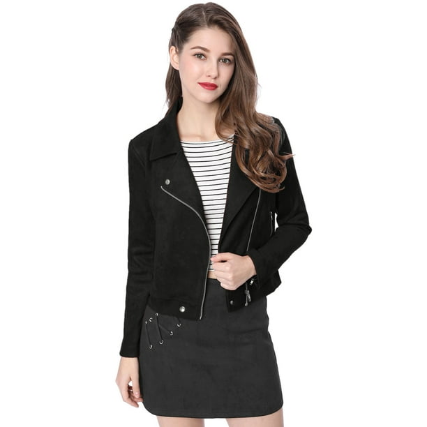 Chaquecorde mujer Soft Moto Zip Up Pockets Chaquetas de motociclisde gamusintétiNegro 3XL