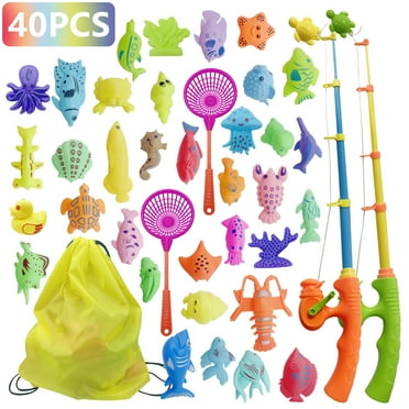 Magnetic Fishing Toys, 40 Pcs Fishing Rod Toy with Net, Bathtime Fishing Toys Game Set for 3 4 5 6 Year Old Kids Birthday Christmas Gift