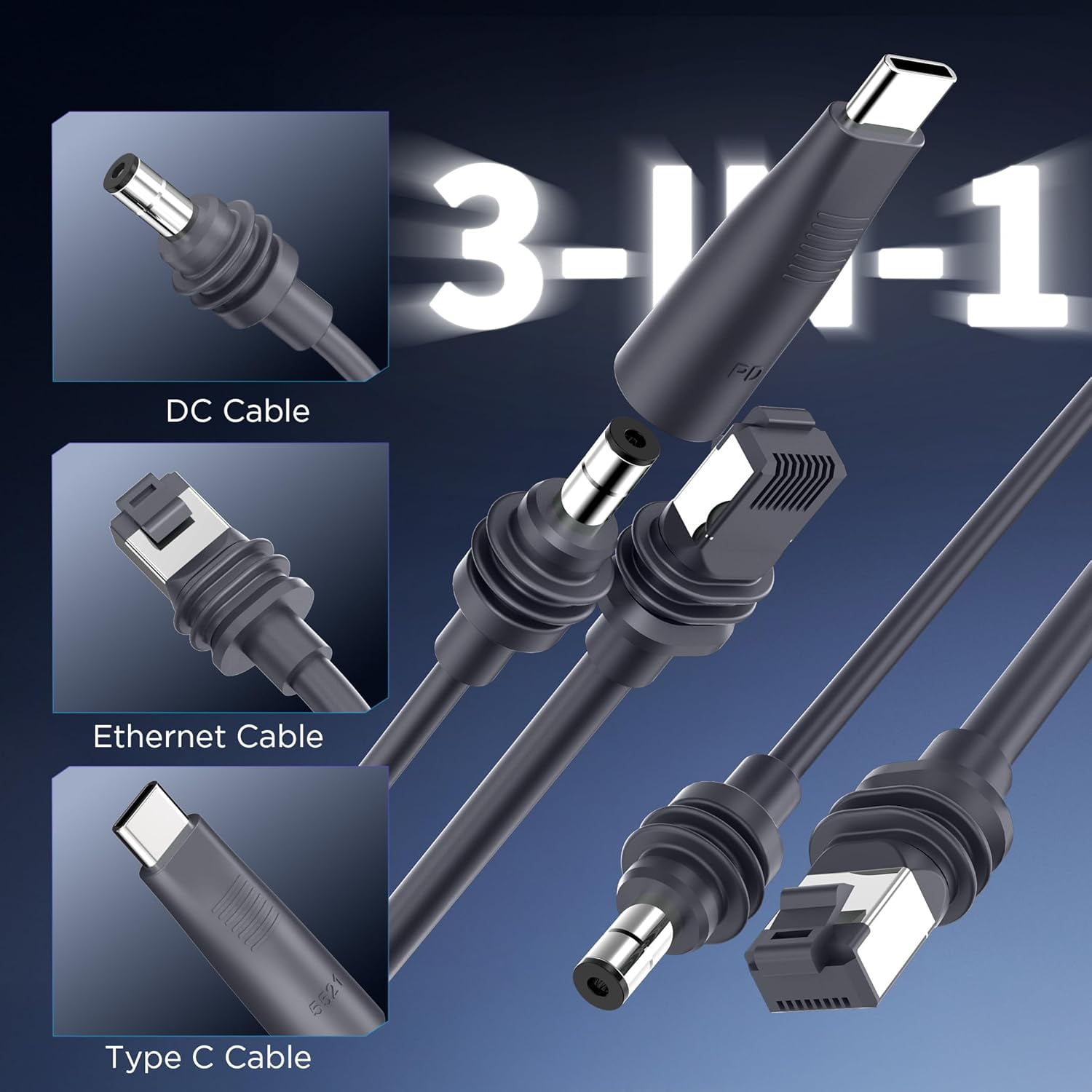2 in 1 Starlink Mini Cable 16.4FT/5M, DC/USB C Charging + Ethernet Cable, Replacement Starlink Mini Power Accessories