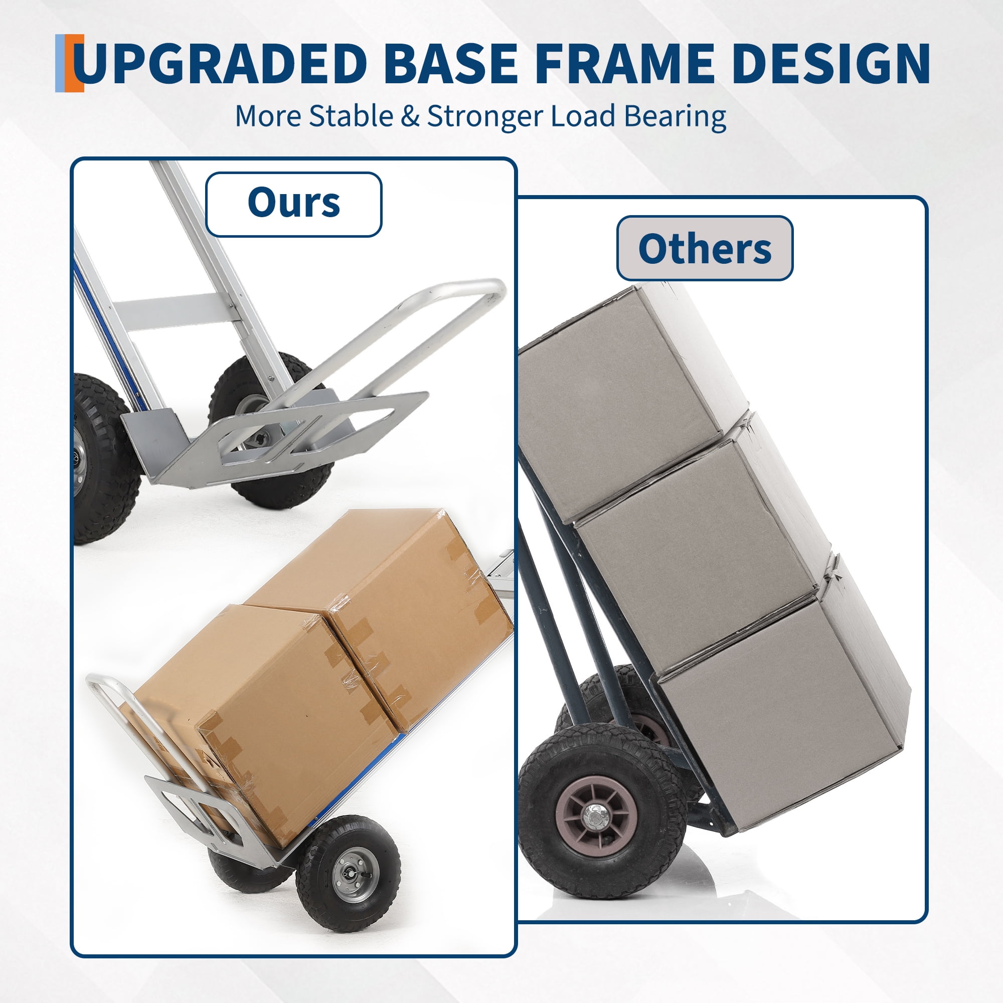 Heavy Duty Aluminum Hand Truck Dolly – 600 lbs Capacity – Collapsible Platform Cart with Extendable Base – 10" Pneumatic Wheels – Includes 2 Elastic Cords