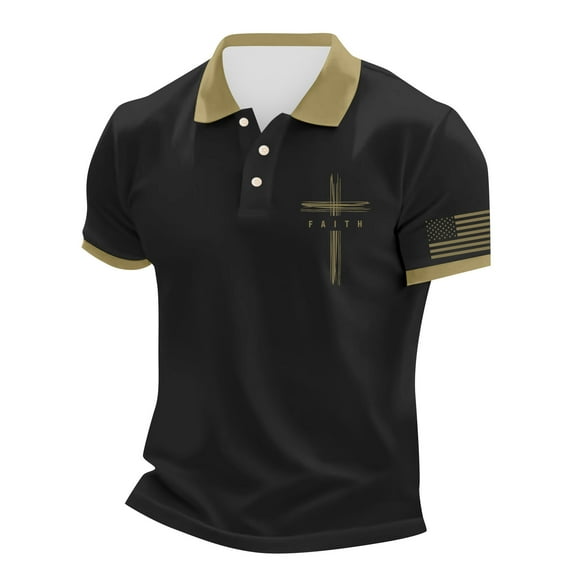 Paaisye 4th Of July Usa Polo T Shirts for Men Short Sleeve Collared Shirts American Flag Patriotic Shirts Independence Day Polo T-Shirts,Black L