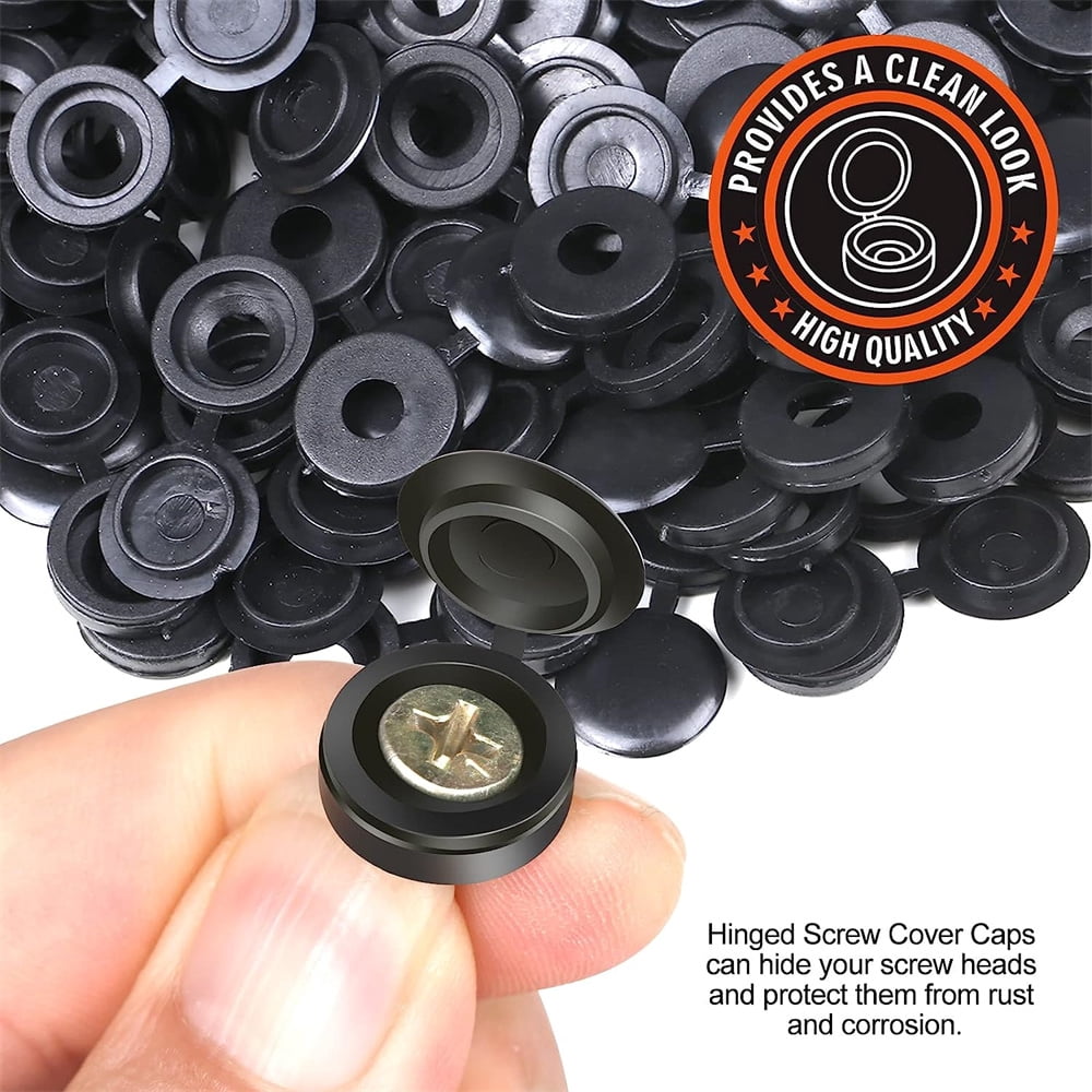 Coufce 100 PCS M6 Black Plastic Hinged Screw Cover Caps - Snap-On Protectors For Screws