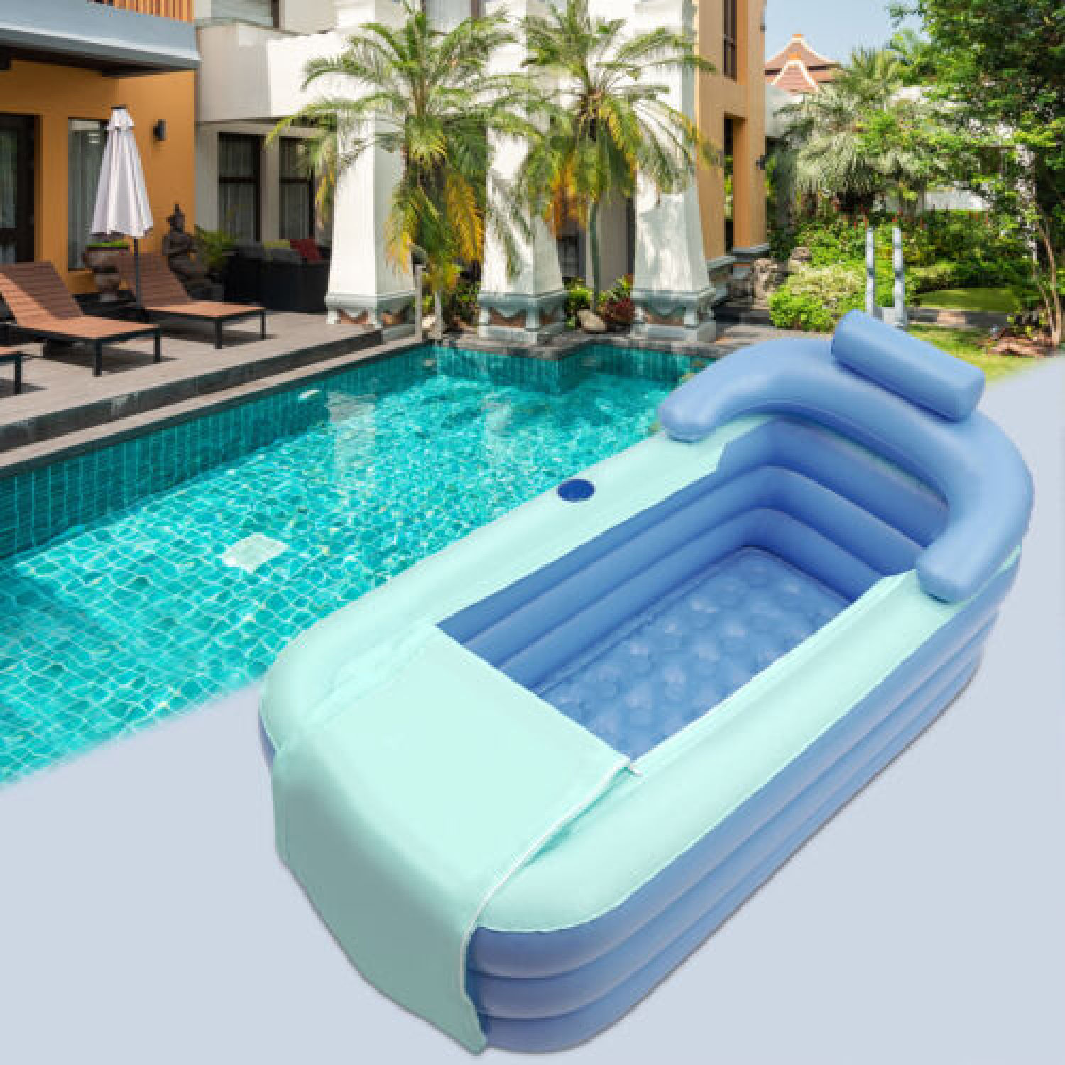 Blue Inflatable Adult PVC Folding Portable Blow Up Bathtub Bath Tub SPA