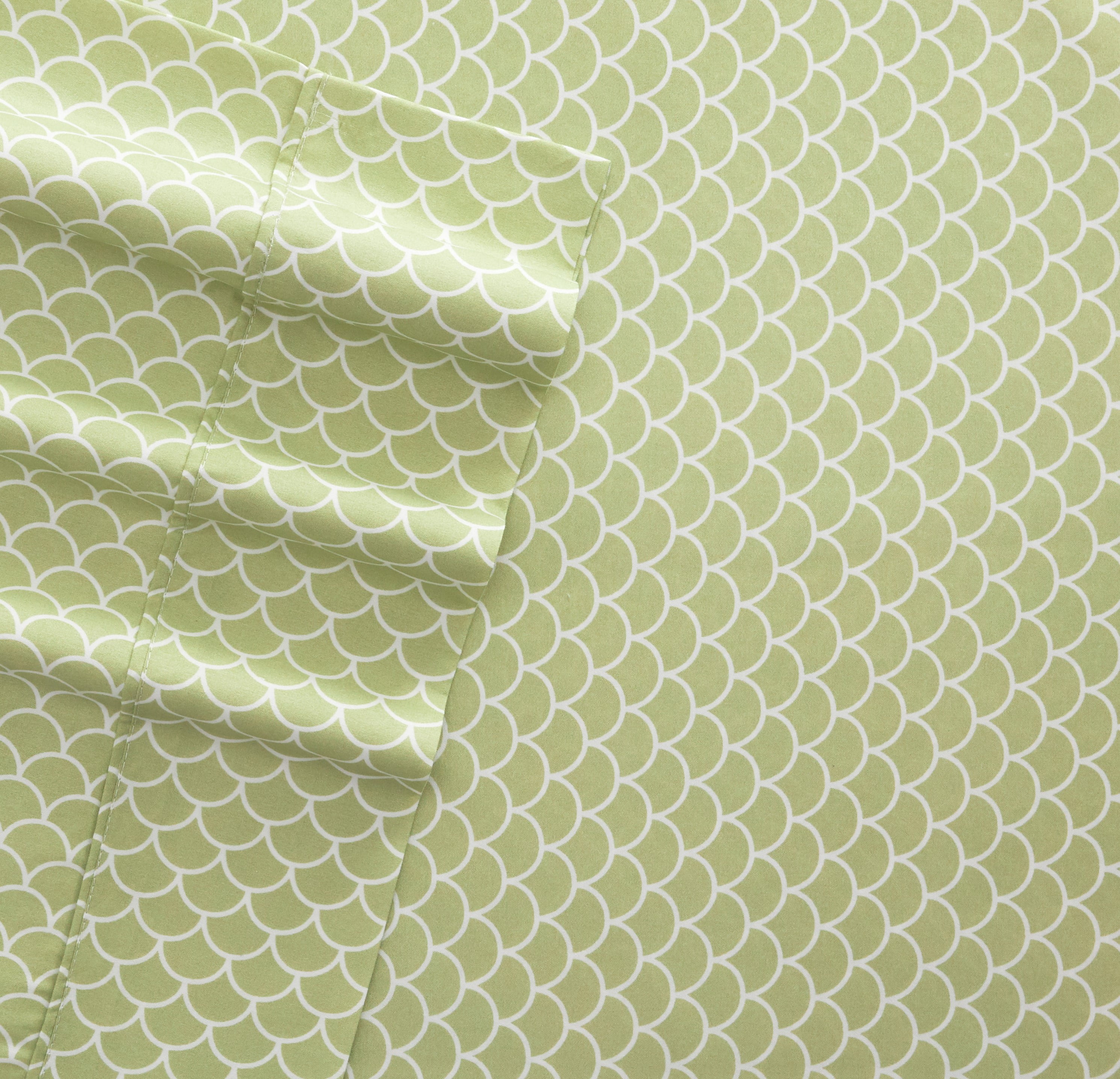Noble Linens 4 Piece Pattern Microfiber Bed Sheets Set, Sage Scallops, California King