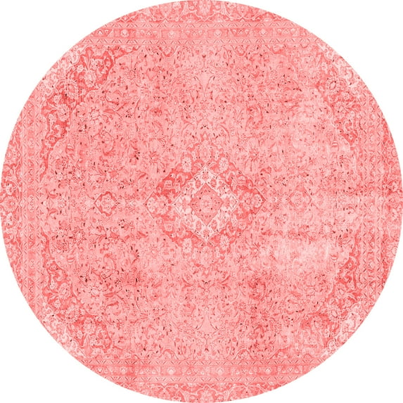 Ahgly Company Machine Washable Indoor Round Abstract Red Modern Area Rugs, 4' Round