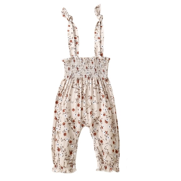 JAJAHO Girls Summer Jumpsuits Toddler Girl Lightweight Floral Sleeveless Smocked One Piece Beach Vacation Clothes 3-24M Trendy Onesie