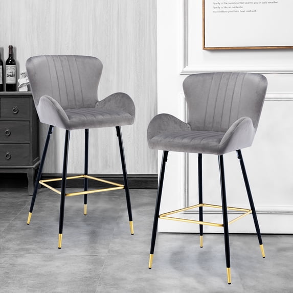 Luccalily Counter Height Bar Stools set of 2,Velvet Bar stools with Back and Footrest,Modern Design and Golden feet for Kitchen,Bistro Pub, Dining Chair