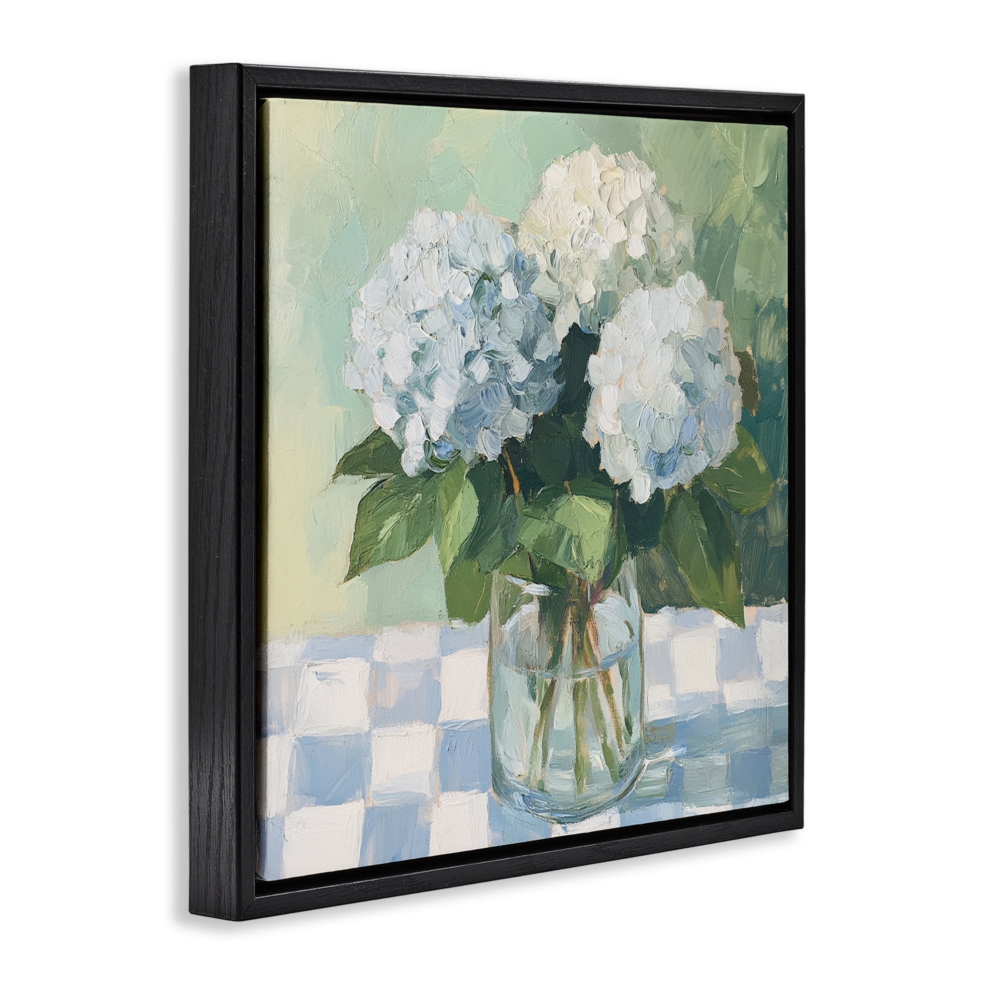 Stupell Industries Hydrangea Picnic on Checkered Black Framed Floater Canvas Wall Art, design by Petal Prints Design