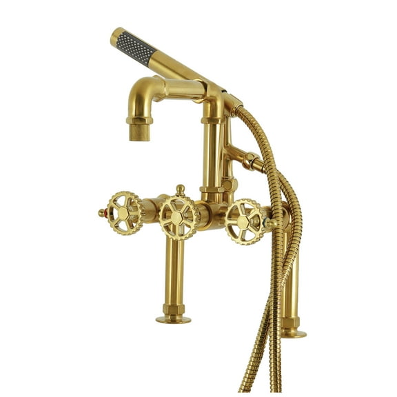 Kingston Brass AE6407CG Fuller 7" Center Deck-Mount Clawfoot Tub Faucet with Hand Shower, Brushed Brass