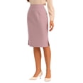 thumbnail image 4 of Falda de lápiz de mujer Inspire Chic, cintura alta, con abertura, cremallera invisible, falda de trabajo, color rosa, 4 of 6