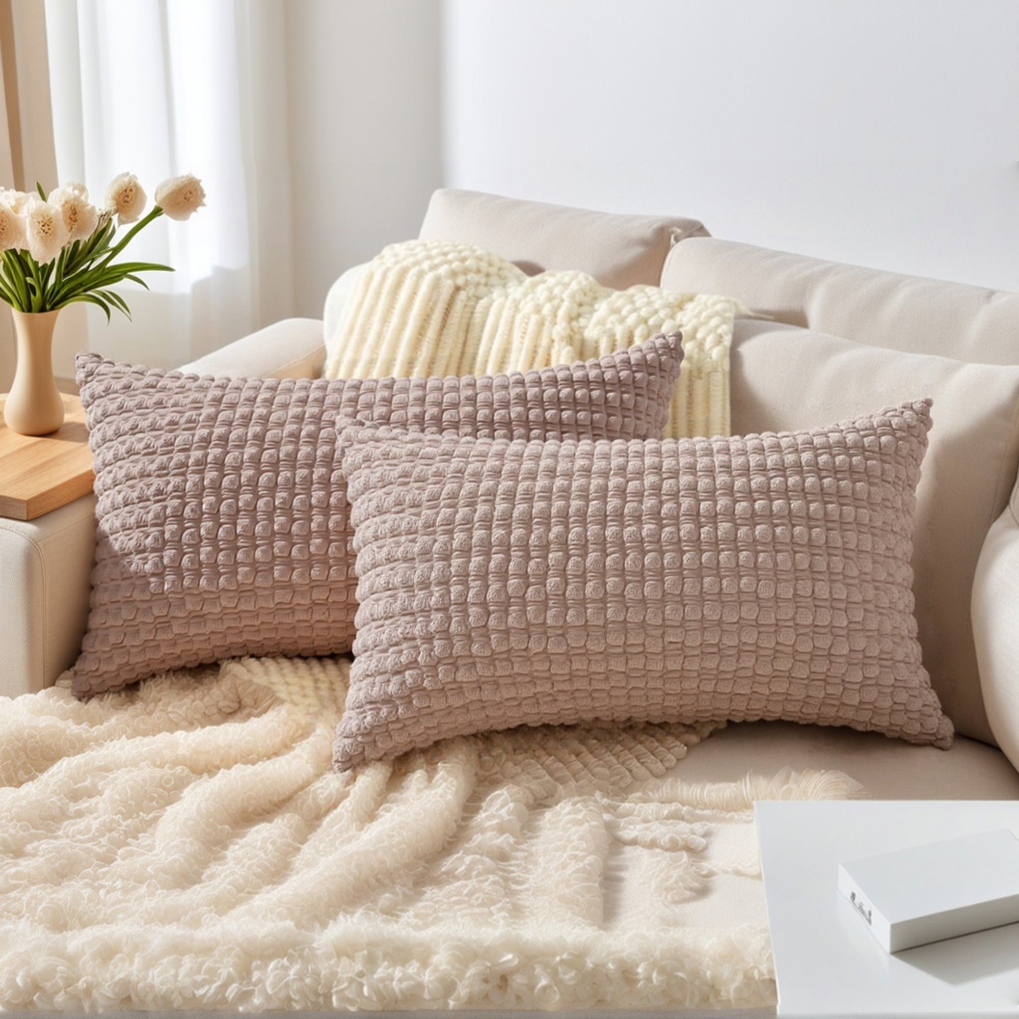 Unique Bargains Corduroy Throw Pillow Covers Set of 2 Grey 20" x 12"