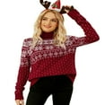thumbnail image 1 of Chandail de Noël Laid pour Femmes Flocon de Neige Décontracté Coupe Ample Manches Longues Col Rond Tricot Chandail Molletonné pour l'Automne Bleu P, 1 of 7