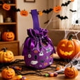 thumbnail image 4 of Trick Or Treat Drawstring Halloween Candy Bucket Bag, Gothic Spooky Tabletop Candy Station Decor, Reusable Polyester Treat Tote for Entryway and Porch Seasonal Displays, 4 of 6