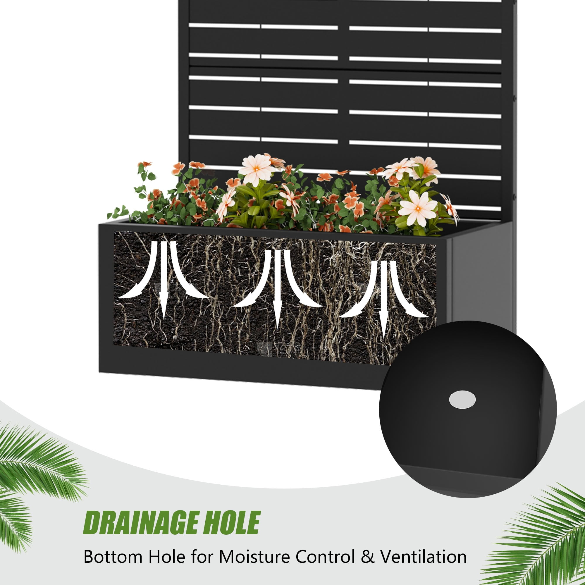 MAYEERTY 4 Panels Outdoor Metal Planter Box, Durable Weather-Resistant Planter, 2 pcs Decorative Metal Flower Box for Patio, Balcony, Garden