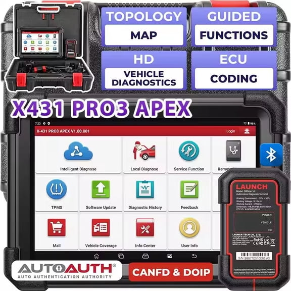Launch X431 PRO3 APEX Wireless Car Diagnostic OBD2 Scanner All-System Diagnostics with DBScar VII, Topology Mapping, Online Coding,CANFD DoIP,37  Services