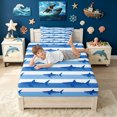 thumbnail image 5 of meiyoeat Blue Stripe Ocean Shark Silhouette Twin Sheets for Men Women Boys, Coastal Sea Wildlife Bedding, Blue White, 3pcs, 1 Flat Sheet, 1 Fitted Sheet and 1 Pillowcase, 5 of 6