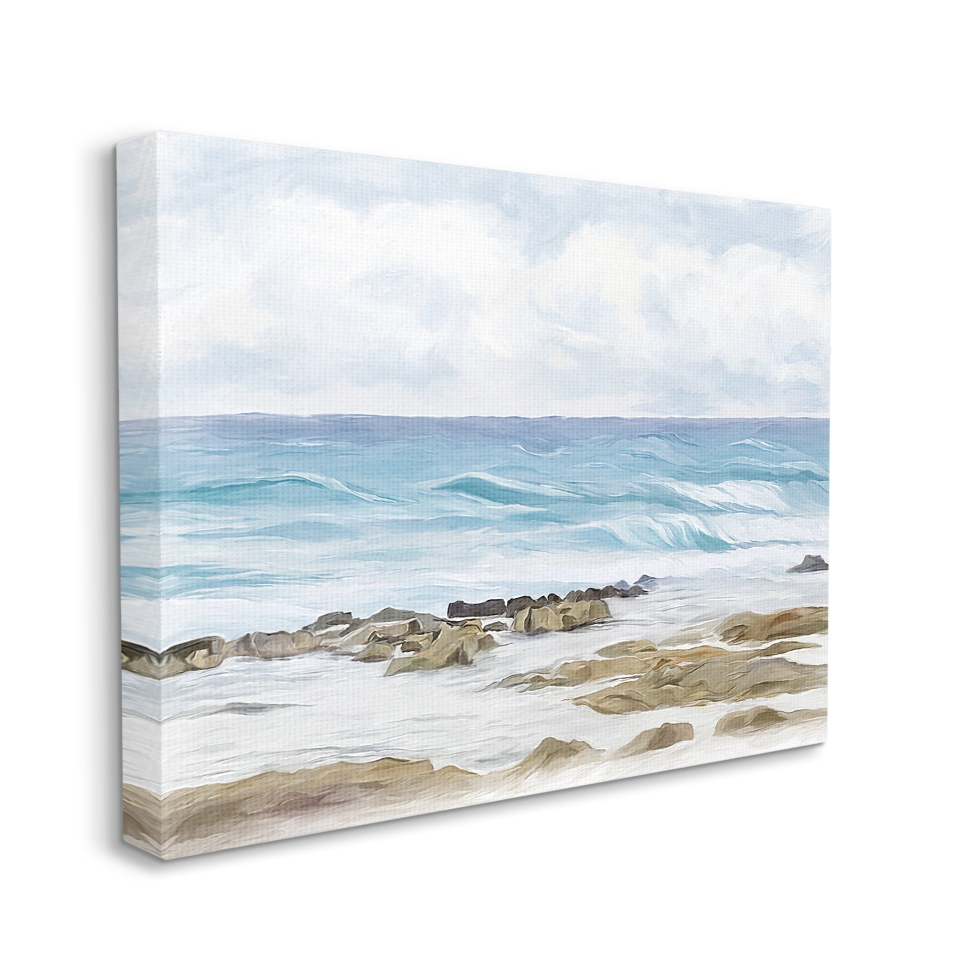 Stupell Industries Rocky Shore Beach Waves Landscape Painting Gallery Wrapped Canvas Art Print Wall Art, 30 x 24