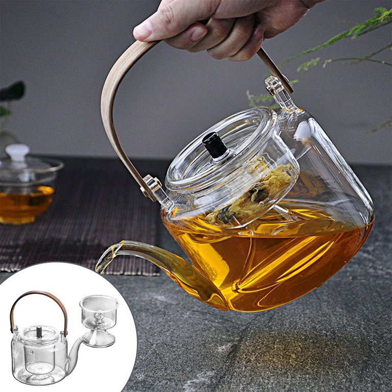 Clear High Borosilicate Glass Teapot with 304 Stainless Steel  Infuser & Lid,Borosilicate Glass Tea Kettle Stovetop Safe, Blooming & Loose  Leaf Teapots (1000ml): Teapots