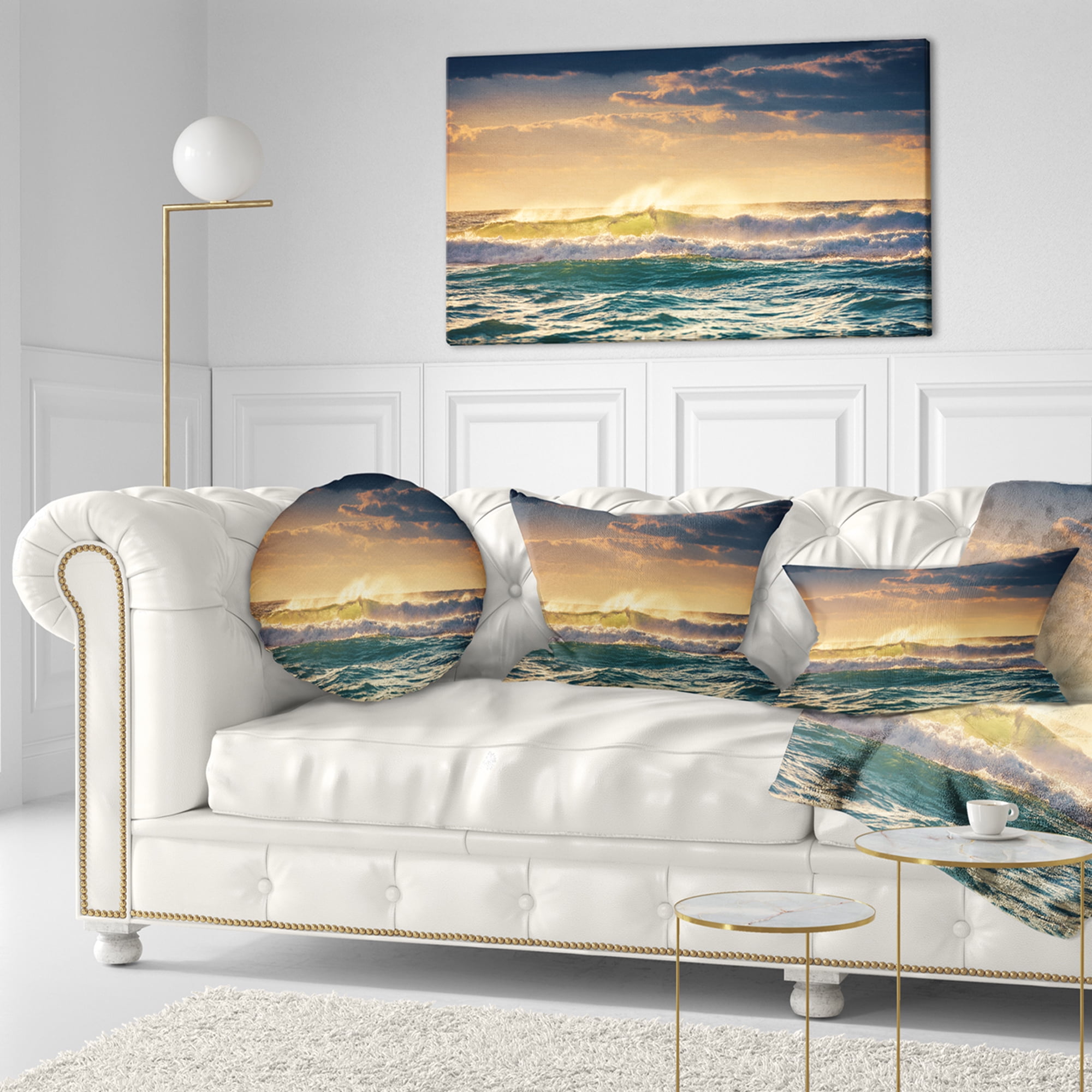 Designart 12" x 20" Multi-color Sea Shore Polyester Throw Pillow