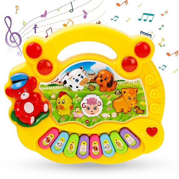 Baby Music Keyboard Piano Drum Set,Baby Piano Light Up Animal Musical Toys,Infant Piano Toys for 1-3,Toddler Piano 6 12 18 24 Months Early Educational Toys