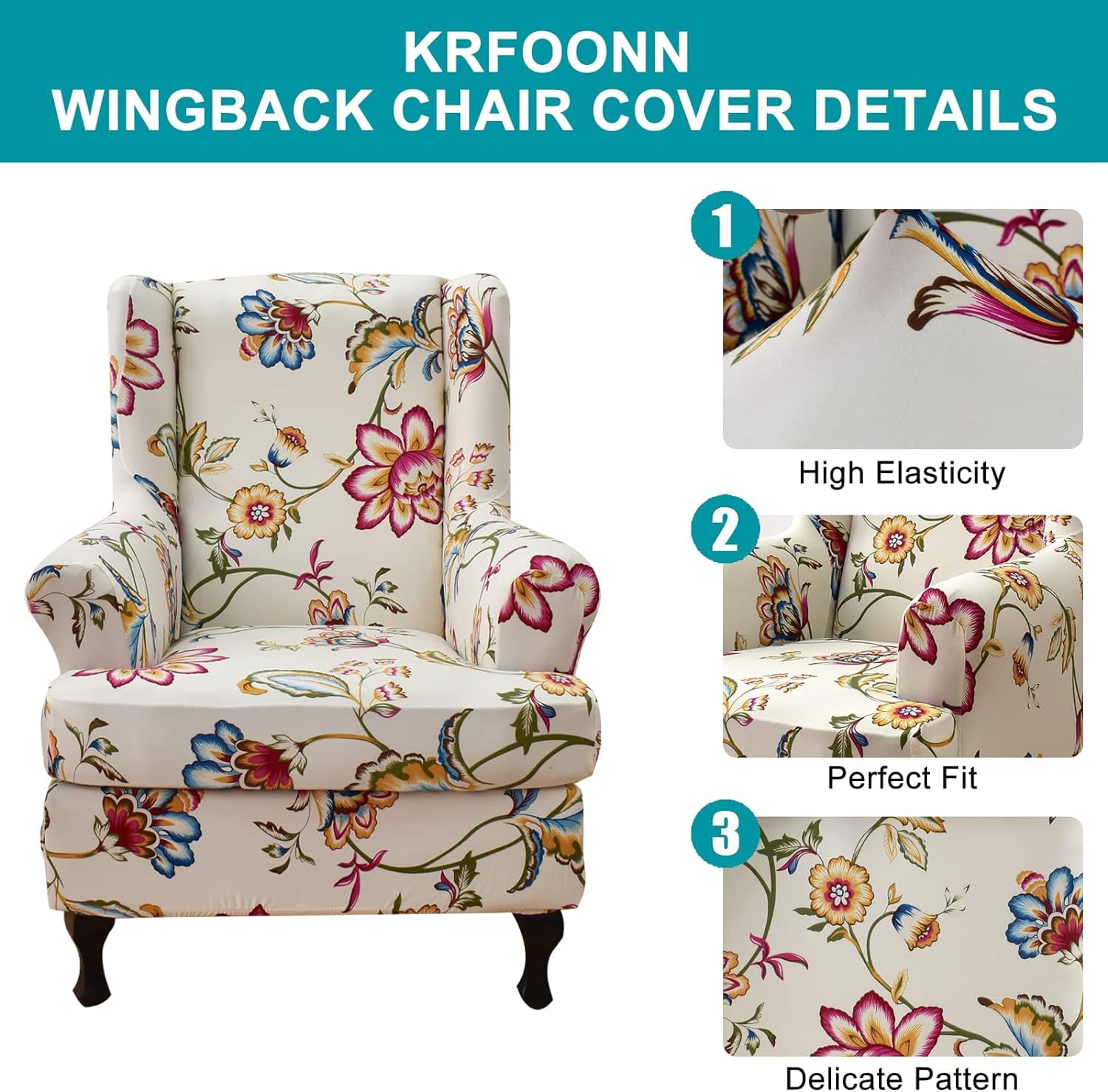 PTSPLLMY Waterproof Wingback Chair Slipcover 2-Piece Stretch Wing Chair Covers Printed Wingback Armchair Slipcover Soft Sofa Covers Furniture Protector Chair Covers for Living Room Armchair, B8