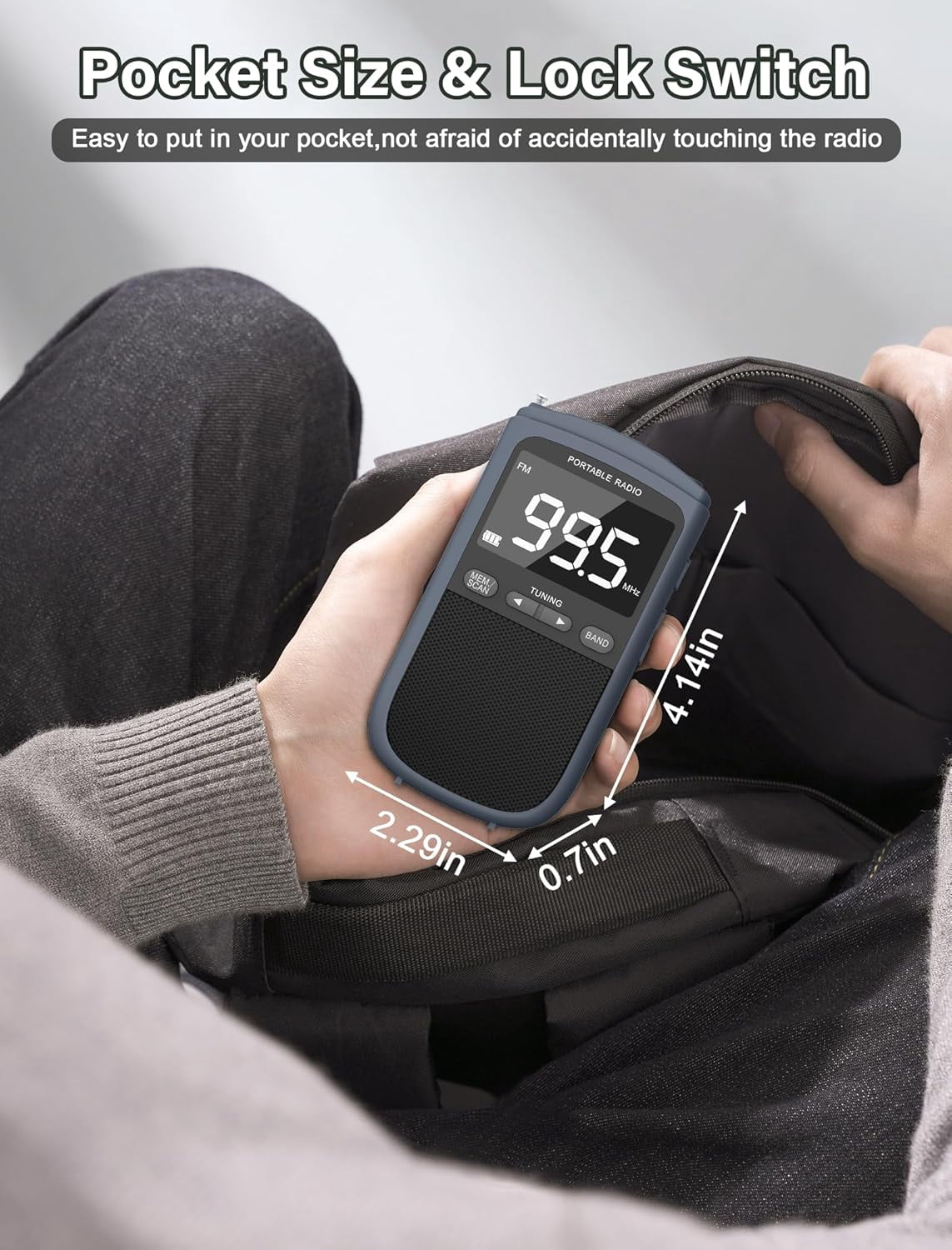 Greadio AM FM Walkman Radio, 900mAh Rechargeable Pocket Radio with Alarm Clock for Walking, Jogging