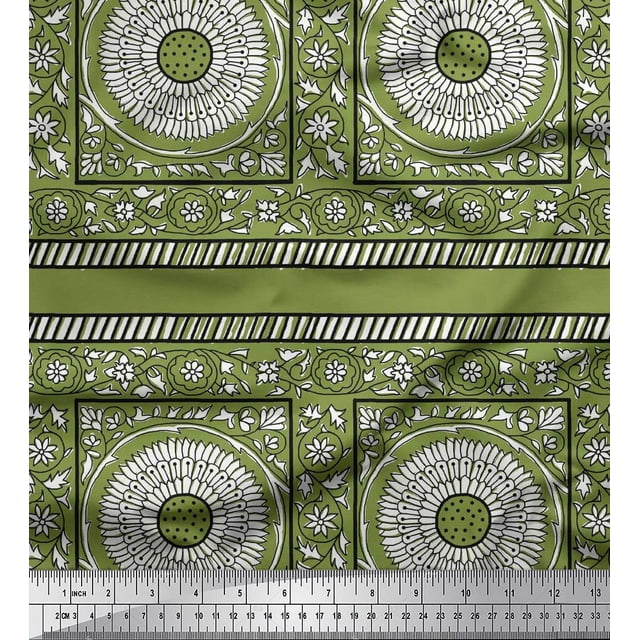 Soimoi Rayon Fabric Leaves & Floral Block Print Fabric by Yard 56 Inch Wide