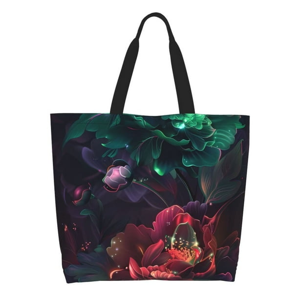 Fotbe Red And Green Carnation Bolsa Tote Estética de Lona con Estampado para Mujer - Bolsa Reutilizable de Hombro Casual para Vacaciones, Compras, Trabajo y Gimnasio