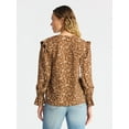thumbnail image 3 of Time and Tru Women's Pintuck Ruffle Blouse with Long Sleeves, Sizes XS – XXXL, 3 of 5