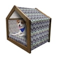 thumbnail image 1 of Ikat Pet House, Ornamental Chevron Pattern with Retro Design Elements, Outdoor & Indoor Portable Dog Kennel with Pillow and Cover, 5 Sizes, Pale Blue Purple, by Ambesonne, 1 of 5