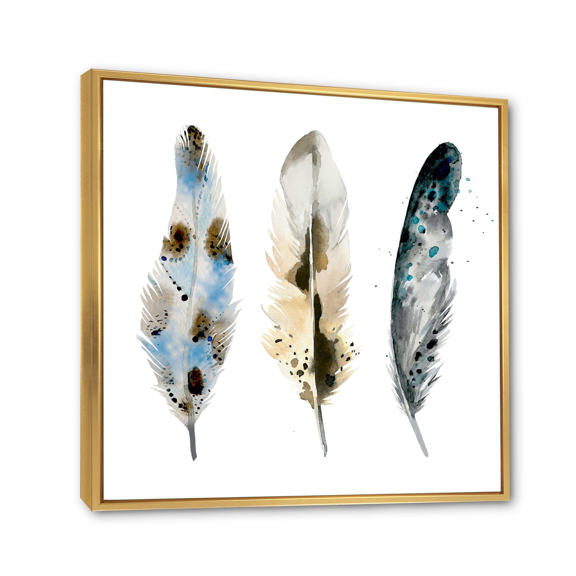Designart 'Colourful Boho Art Feathers V' Bohemian & Eclectic Framed Canvas Wall Art Print