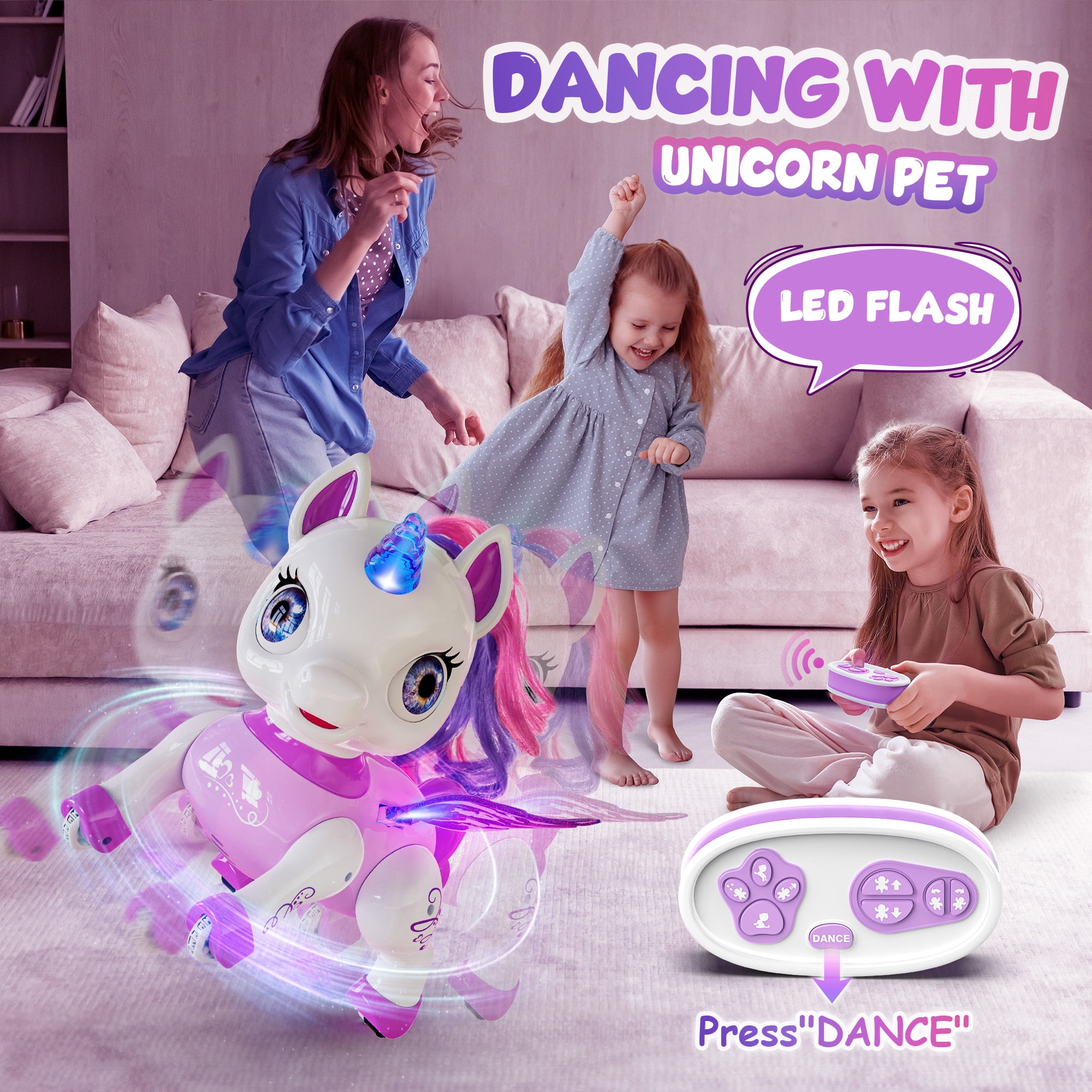 Freecat Girls Unicorn Toy, Kids Robot Pets, Remote Control Robot Toy for 3 4 5 6+ Years Old, Christmas Birthday Gift for 2-4 5-8 Years, STEM Toy Program Treats, Dancing Robot Unicorn Kids Toy Purple.