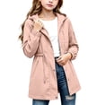 thumbnail image 2 of Girl's Zip up Hooded Rain Jackets, Drawstring Waist Long Sleeve Windbreaker, Lightweight Waterproof Rain Coat with Zip Pockets, 14-15 Years, 2 of 9