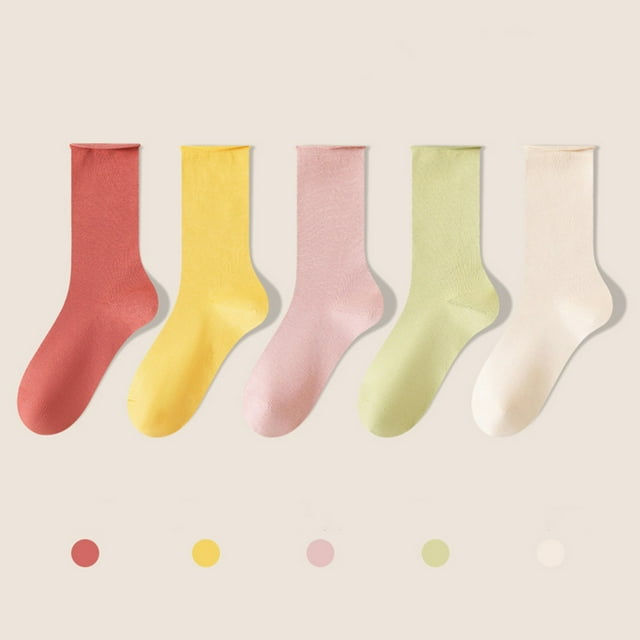 Ohufall Women's Mid-calf Solid Color Socks Comfortable Warm Breathable Multicolor Socks