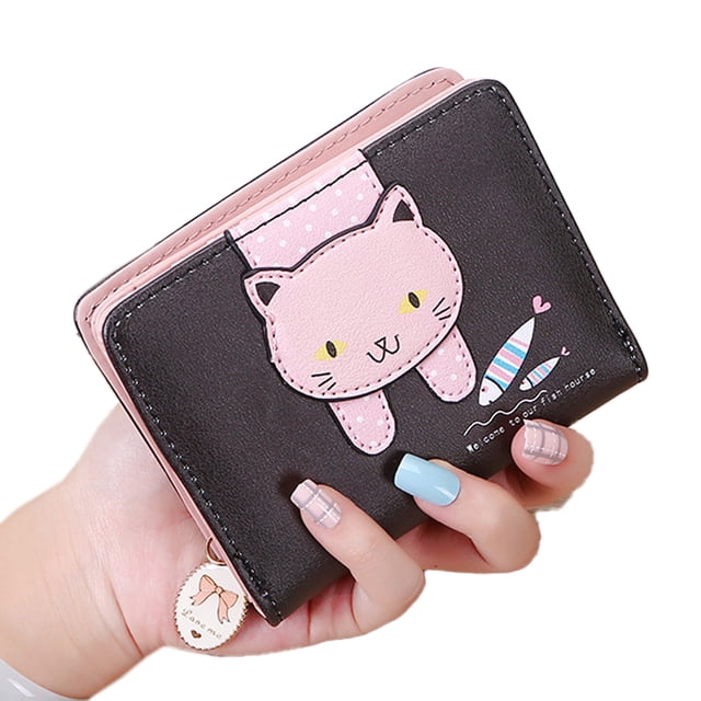Cartera pequeña para niñas y mujeres con diseño de gato bonito, monedero, organizador de tarjetas