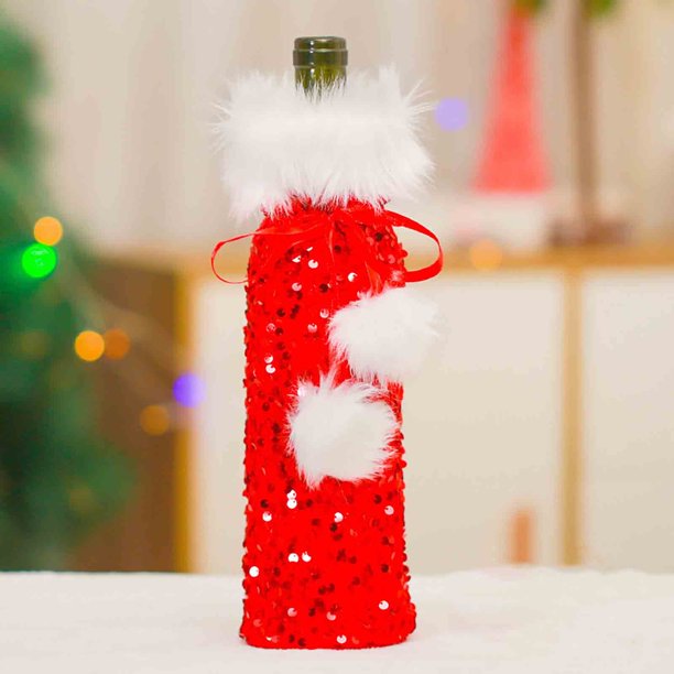 Teissuly Christmas Decor Wine Bottle Cover Set Plush Coat Dress Toppers Decorative for Christmas Wedding Birthday Holiday Dining Table Decor Teissuly WER202310164706