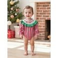 thumbnail image 3 of BemeyourBBs Newborn Baby Girl Christmas Outfit Smocked Bubble Romper Plaid Letter Embroidery Long Sleeve Bodysuit Xmas Clothes, 3 of 9