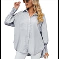 thumbnail image 3 of Camisas de Rayas con Botones para Mujer, Túnicas de Larga, Negras, Talla XXL, 3 of 9