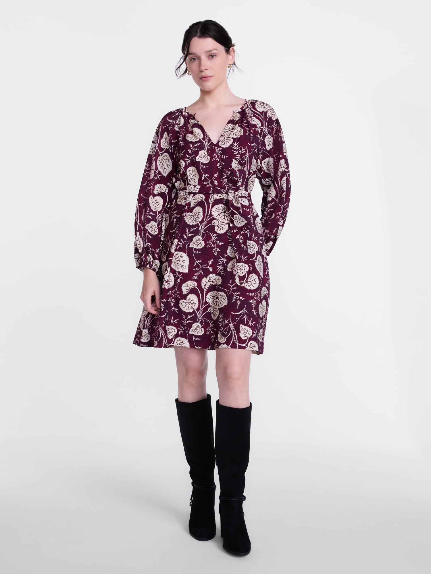 Scenario Women's and Women's Plus Mini Dress with Long Balloon Sleeves, Sizes XS-4X