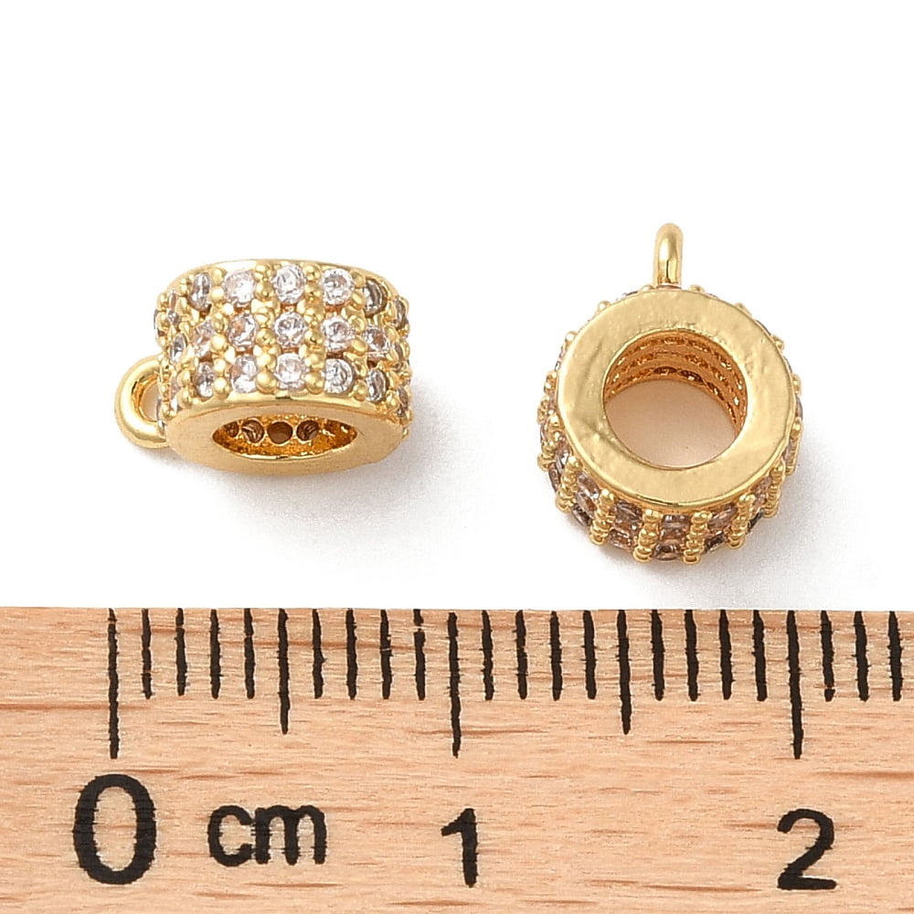Brass Micro Pave Cubic Zirconia Tube Bails Cadmium Free & Nickel Free & Lead Free Loop Bails Column Real 18K golden Plated 10x8x4.5mm Hole: 1mm Inner Diameter: 4mm