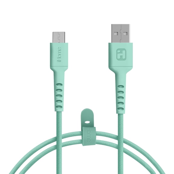 iHome 6ft USB-A to Micro USB Cable, Premium Braided Nylon, Silicone Tie for Easy Storage