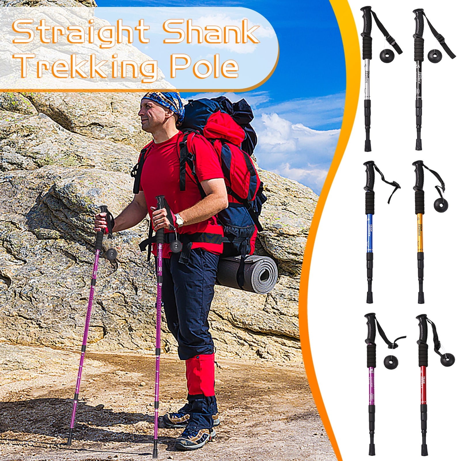 Four-Section Straight Shank Trekking Pole High-Strength Cane