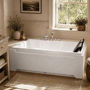73 x 48 Whirlpool Bathtub for 2-Person with 8 Hydro Massage Jets & Chromatherapy LED Lights, 1HP UL Certified Pump, 3-Sided Apron Acrylic Soaking Tub, Left Drain, 110 Gallons, White
